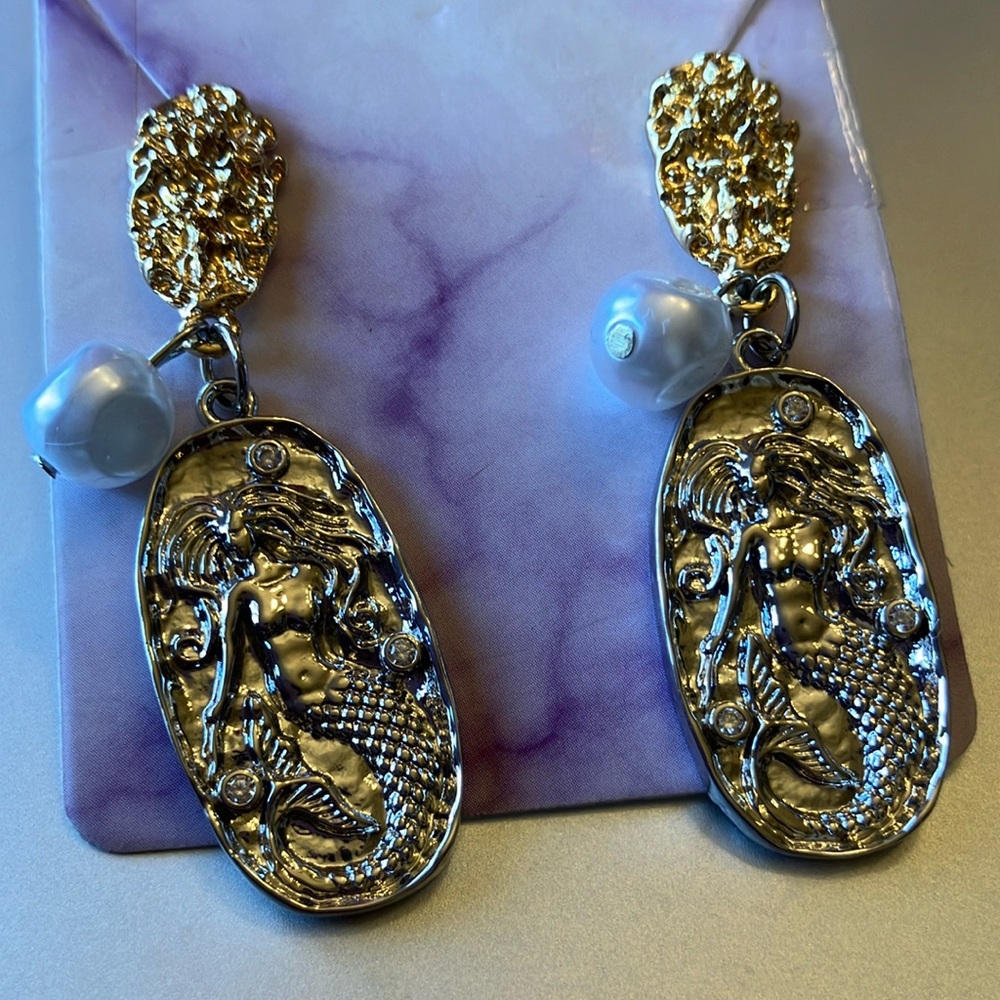 Mermaidcore Upcycled Handcrafted Post Back Dangles - image 1